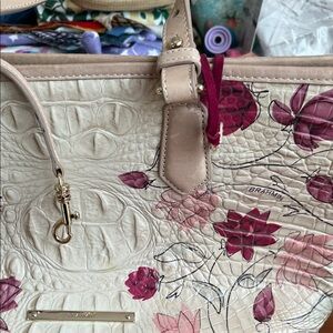 Brahmin Embossed Leather Tote - Cream and Pink Floral